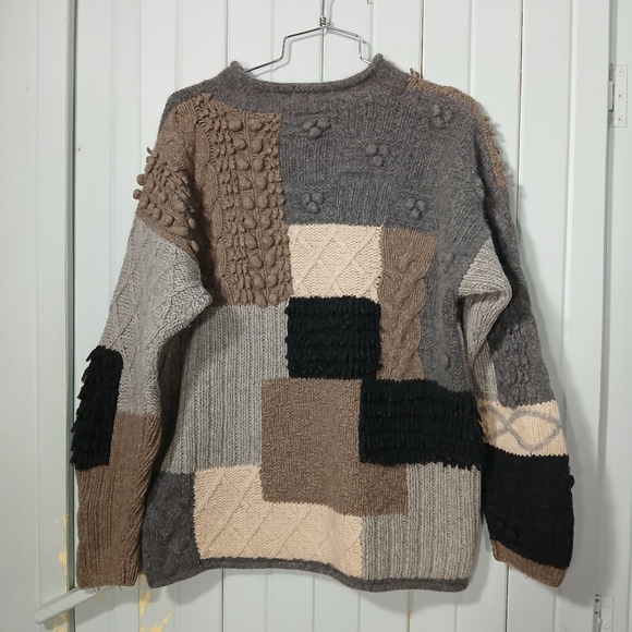 Vintage Bedo 95%Lambwool Patchwork Sweater - Gray, Brown, Black - Picture 3 of 11